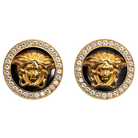 versace gold medusa earrings|Versace enamel earrings.